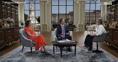 Charlotte Griffiths (left), Richard Eden (centre) and host Jo Elvin (right) on the latest episode of Palace Confidential