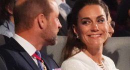 They've been married for more than a decade - yet the Prince and Princess of Wales appeared more loved up than ever as they joined the King and Queen at the VE Day concert on Thursday evening (pictured)