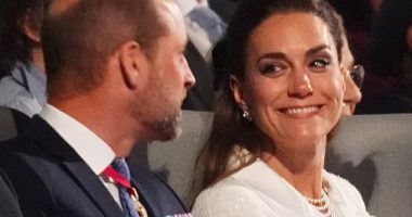 They've been married for more than a decade - yet the Prince and Princess of Wales appeared more loved up than ever as they joined the King and Queen at the VE Day concert on Thursday evening (pictured)