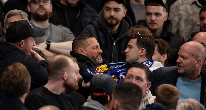 Chelsea's shame in the stands: Fans brawl with 8,000 Swedish supporters who got hold of tickets in home end - leaving club with questions to answer