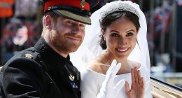 Harry and Meghan wave from the Ascot Landau Carriage during their carriage procession on the Long Walk as they head back towards Windsor Castle after their wedding ceremony