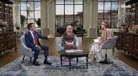 Richard Eden (left), Rebecca English (centre) and Jo Elvin (right) discuss Meghan Markle's friendship with Edward Enninful in the latest episode of Palace Confidential