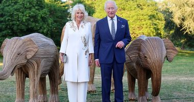 Charles and Queen Camilla are pictured attending the Elephant Family Evening of Art and Conservation at Kew Gardens on Tuesday evening