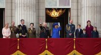 (From left) the Duchess of Edinburgh, the Duke of Edinburgh, Vice Admiral Sir Tim Laurence, the Princess Royal, the Duke of Kent, King Charles III, Queen Camilla, the Prince of Wales, Prince George, the Princess of Wales, Prince Louis and Princess Charlotte, on the balcony of Buckingham Palace today to view the flypast featuring the Royal Air Force's Red Arrows