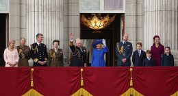 (From left) the Duchess of Edinburgh, the Duke of Edinburgh, Vice Admiral Sir Tim Laurence, the Princess Royal, the Duke of Kent, King Charles III, Queen Camilla, the Prince of Wales, Prince George, the Princess of Wales, Prince Louis and Princess Charlotte, on the balcony of Buckingham Palace today to view the flypast featuring the Royal Air Force's Red Arrows