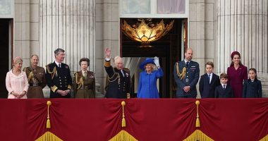 (From left) the Duchess of Edinburgh, the Duke of Edinburgh, Vice Admiral Sir Tim Laurence, the Princess Royal, the Duke of Kent, King Charles III, Queen Camilla, the Prince of Wales, Prince George, the Princess of Wales, Prince Louis and Princess Charlotte, on the balcony of Buckingham Palace today to view the flypast featuring the Royal Air Force's Red Arrows