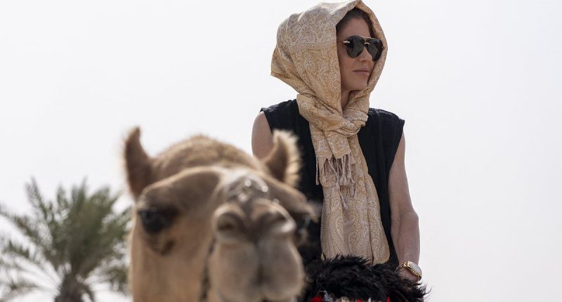 Kristi Noem mocked as she rides camel in Middle East