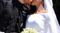 Prince Harry and Meghan Markle share a kiss on their wedding day. It was a picture perfect wedding when the new Duke and Duchess of Sussex tied the knot at St George's Chapel, Windsor, seven years ago today