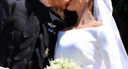 Prince Harry and Meghan Markle share a kiss on their wedding day. It was a picture perfect wedding when the new Duke and Duchess of Sussex tied the knot at St George's Chapel, Windsor, seven years ago today