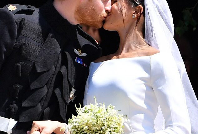 Prince Harry and Meghan Markle share a kiss on their wedding day. It was a picture perfect wedding when the new Duke and Duchess of Sussex tied the knot at St George's Chapel, Windsor, seven years ago today