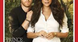The 2021 cover showed Meghan standing front and centre dressed in all white while Harry is behind his wife leaning his arms on her shoulder wearing all black while outside their $14.65million mansion in Montecito, California