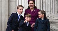 Prince George, Prince Louis, the Princess of Wales and Princess Charlotte watch the flypast at Buckingham Palace yesterday
