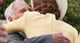 The Princess of Wales shared a warm embrace with a Holocaust survivor and his granddaughters as they reunited at a Buckingham Palace garden party yesterday