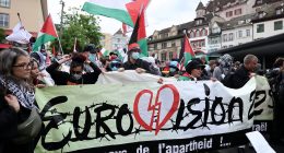 Pro-Palestine demonstrators march on Eurovision: Israeli massacre survivor singer faces barrage of hate as politically charged contest gets underway