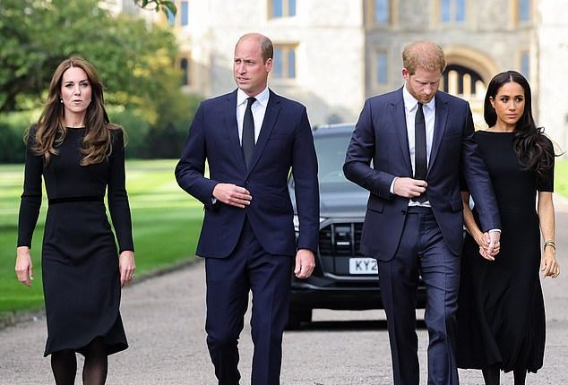 Despite once being dubbed the 'fab four', the Waleses and the Sussexes were not seeing eye to eye. Kate Middleton, Prince William, Prince Harry and Meghan Markle are pictured