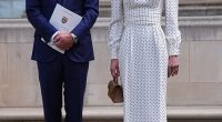 The Prince and Princess of Wales lay flowers at the Innocent Victims' Memorial following a Service of Thanksgiving at Westminster Abbey in London today
