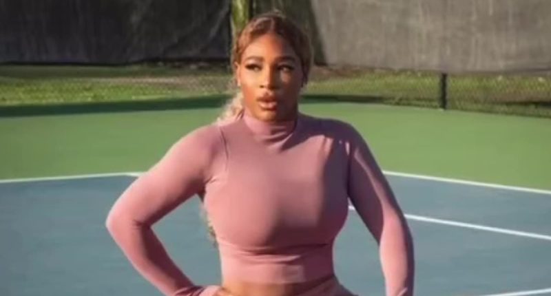 Serena Williams shows off her body while working out on a tennis court... after opening up about her postpartum weight loss journey