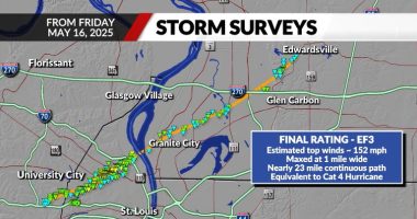 This is where the tornado hit St. Louis and did the most damage