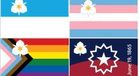 An image showing the Sego Lily flag for Salt Lake City (top left) and three new designs that were unanimously approved by the city council on May 6, 2025. (Courtesy: Office of Mayor Erin Mendenhall)