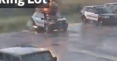 Video: Police car struck by lightning in Oklahoma