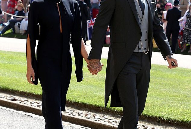 David and Victoria Beckham reportedly feel 'blindsided' by their eldest son Brooklyn's new friendship with their 'ex pals' Prince Harry and Meghan (pictured at Sussexes wedding in 2018)