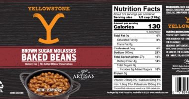 Label for Yellowstone Brown Sugar Molasses Baked Beans; product recall information included.