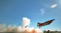 A BQM-34 unmanned aerial vehicle launching a Solid Fuel Integral Rocket Ramjet (SFIRR) missile.