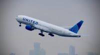 United Airlines plane taking off.