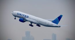United Airlines plane taking off.