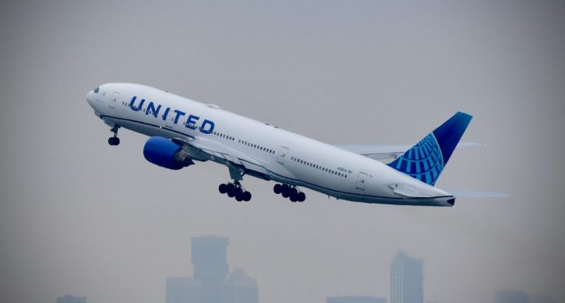 United Airlines plane taking off.