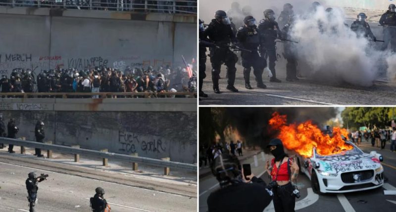 2,000 LA anti-ICE rioters takeover 101 Freeway downtown as self-driving cars lit on fire in chaotic scene