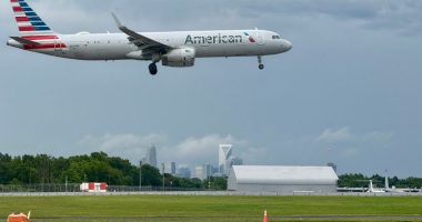 American Airlines plane landing.