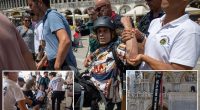 Anti-Jeff Bezos protesters unfurl huge '1% ruins the world' banner