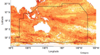 A map showing marine heatwaves in the South-West Pacific in 2024.