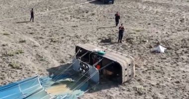Hot air balloon crash site in Turkey; one fatality and nineteen injuries.