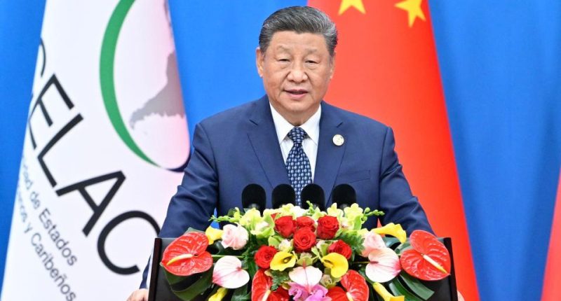 Xi Jinping giving a keynote speech at the opening ceremony of the China-CELAC Forum.