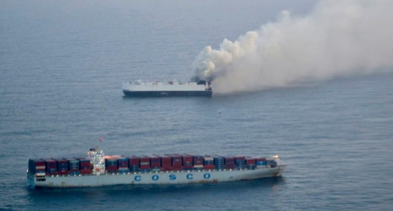 Cargo ship carrying new vehicles to Mexico sinks in the North Pacific weeks after catching fire