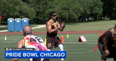 Chicago Pride Bowl LGBTQ+ flag football tournament held at Montrose Beach, presented by Metropolitan Sports Association, Bears