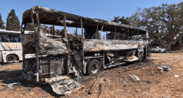 Burned-out bus.