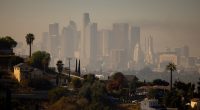 Smog over the Los Angeles skyline.
