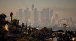 Smog over the Los Angeles skyline.