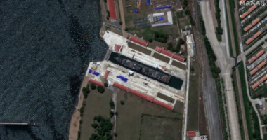 Satellite images taken Sunday by Maxar Technologies show the 5,000-tonne destroyer, as yet unnamed, in a drydock in the port of Rajin