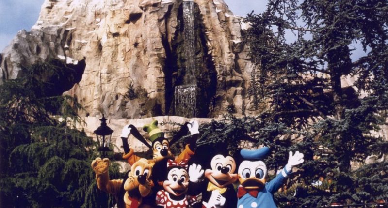 Disneyland's Matterhorn Bobsleds with Mickey Mouse and friends.