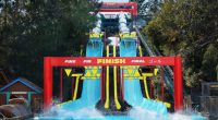 The finish line of a double water slide at Blizzard Beach in Disney World.