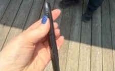 Pen-shaped spy camera found in public bathroom.