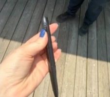Pen-shaped spy camera found in public bathroom.