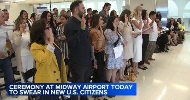 Dozens become US citizens in first-ever naturalization ceremony at Chicago Midway airport: 'It means everything'