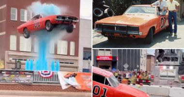'Dukes of Hazzard' replica General Lee soars 150 feet into the air over Kentucky fountain in wild stunt