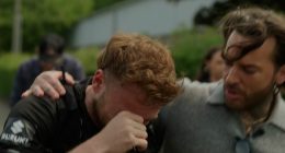 Emotional moment Sam Thompson breaks down in tears during marathon