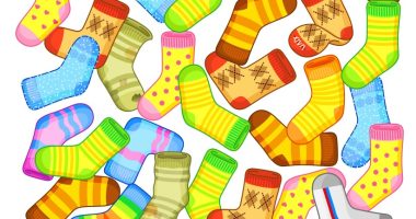 Illustration of a children's game: find one unique sock among many.
